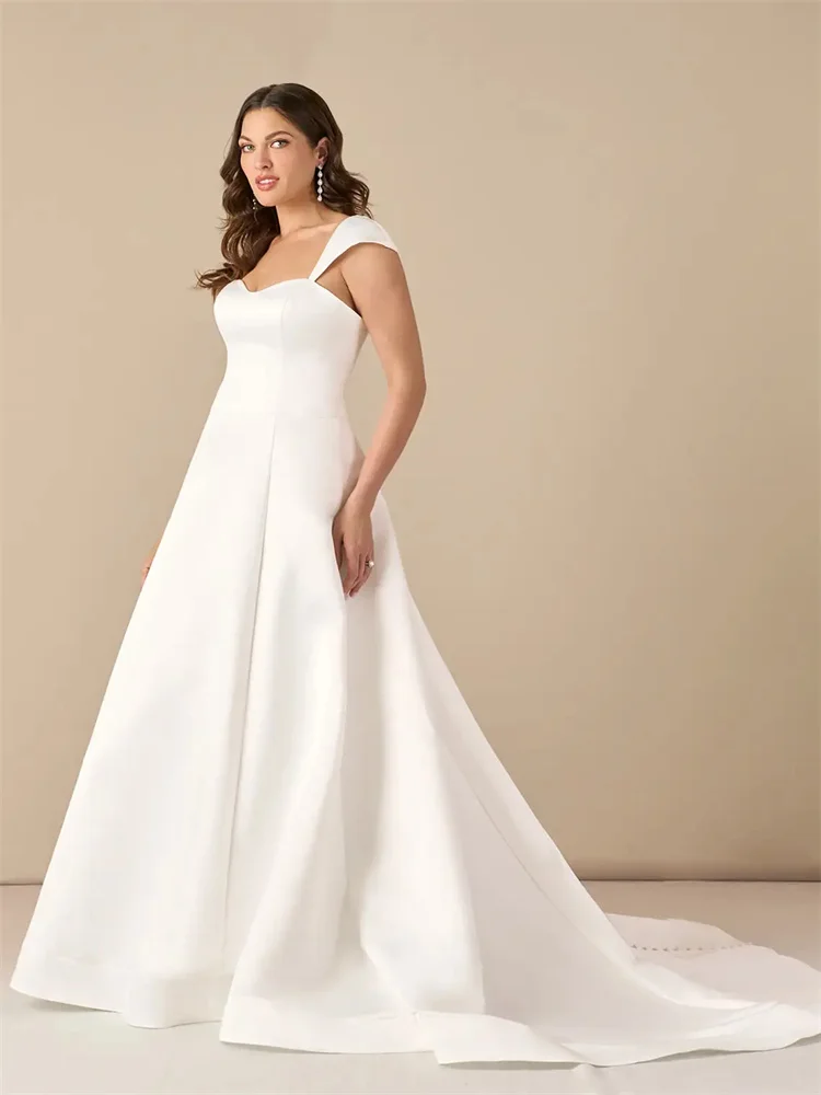 New Arrival Sweetheart Neckline Satin A-Line Wedding Dress Elegant Open Back Button Floor Length Cathedral Train Gown For Bride