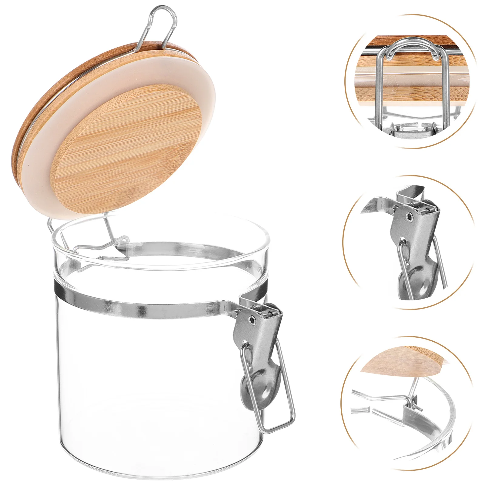 

Elegant 550ml Glass Storage Jars Airtight Bamboo Lids Clear Containers Tea Coffee Spices Nuts Kitchen Pantry Decorative