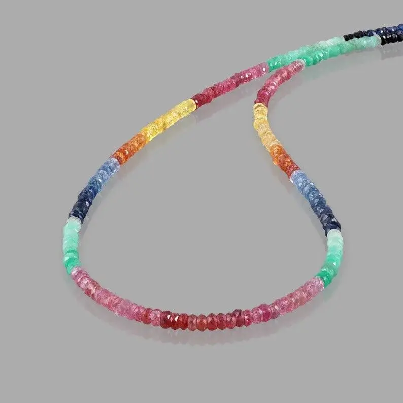 

Natural Multi-Sapphire Faceted Beaded Necklace (2*4mm) - Astrological Gemstone