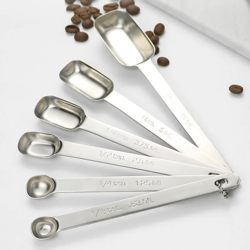 6Pcs Measuring Spoons Multi-specification Stainless Steel Seasoning Spoon Coffee Protein Milk Powder Scoops Kitchen Gadgets