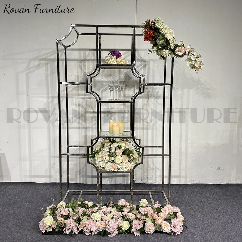 New style wedding decorations high quality sliver metal stainless steel display red wine rack shelf for party used