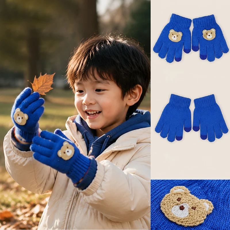 Children's Gloves 2-5 Years Old Autumn/Winter New Style Boy/Girl Cartoon Bear Thermal Wool Knitted Mittens for Babies