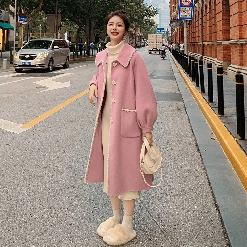 2023 Autumn And Winter New Korean Version Fashionable And Sweet Mid Length Thickened Wool Coat For Women