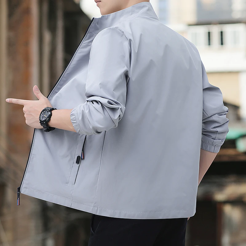 

Autumn Lightweight Blazer Jacket Men Casual Jacket Spring Workwear Stand Collar Zip Up Coats Men's Business Thin Solid Jackets