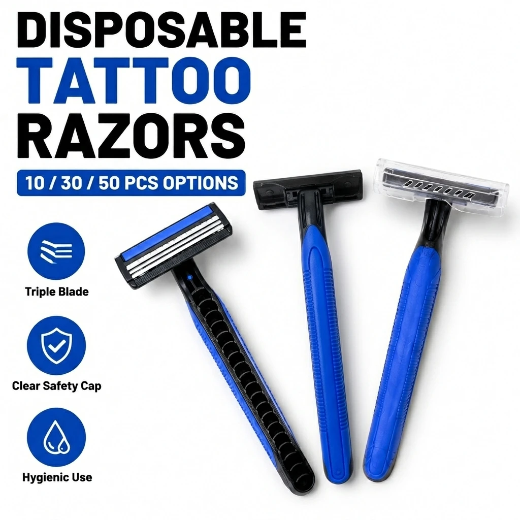 10/30/50pcs Disposable Tattoo Razors Stainless Steel Blade With Clear Safety Cap Shaving Razor Tattoo Clean Accessories Supplies