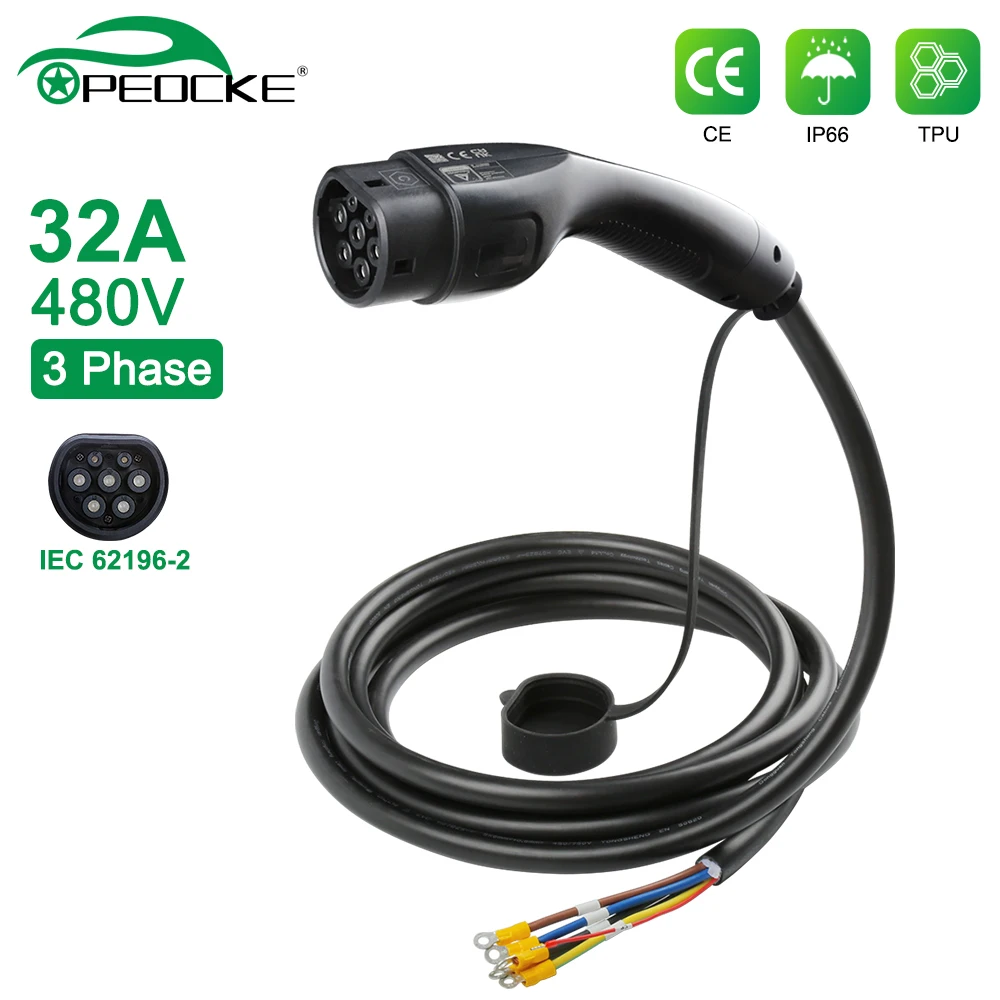 Peocke EV Charger Plug Type 2 Charging Cable IEC62196-2 Connector 5M 1Phase/3Phase for EVSE Electric Vehicle Charging Station