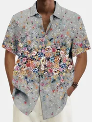 Summer Men's Hawaiian Shirts 3D Printed Floral Button Up Art Short Sleeve Tee Tops Fashion Beach Shirt Vacation Daily Wear Shirt