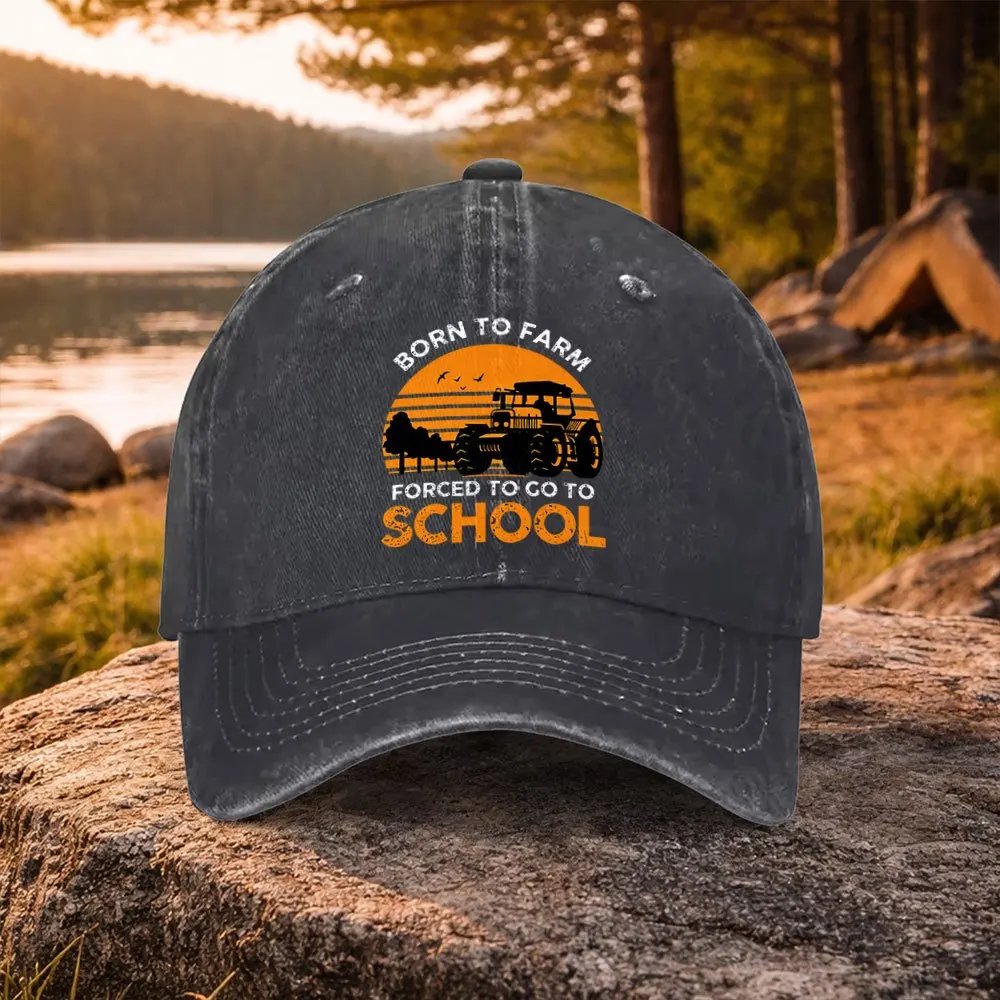 Casual All-Match BORN TO FARM Tractor Print Washed Baseball Cap, Suitable for Golf, Casual Wear And Outdoor Activities, Unisex G