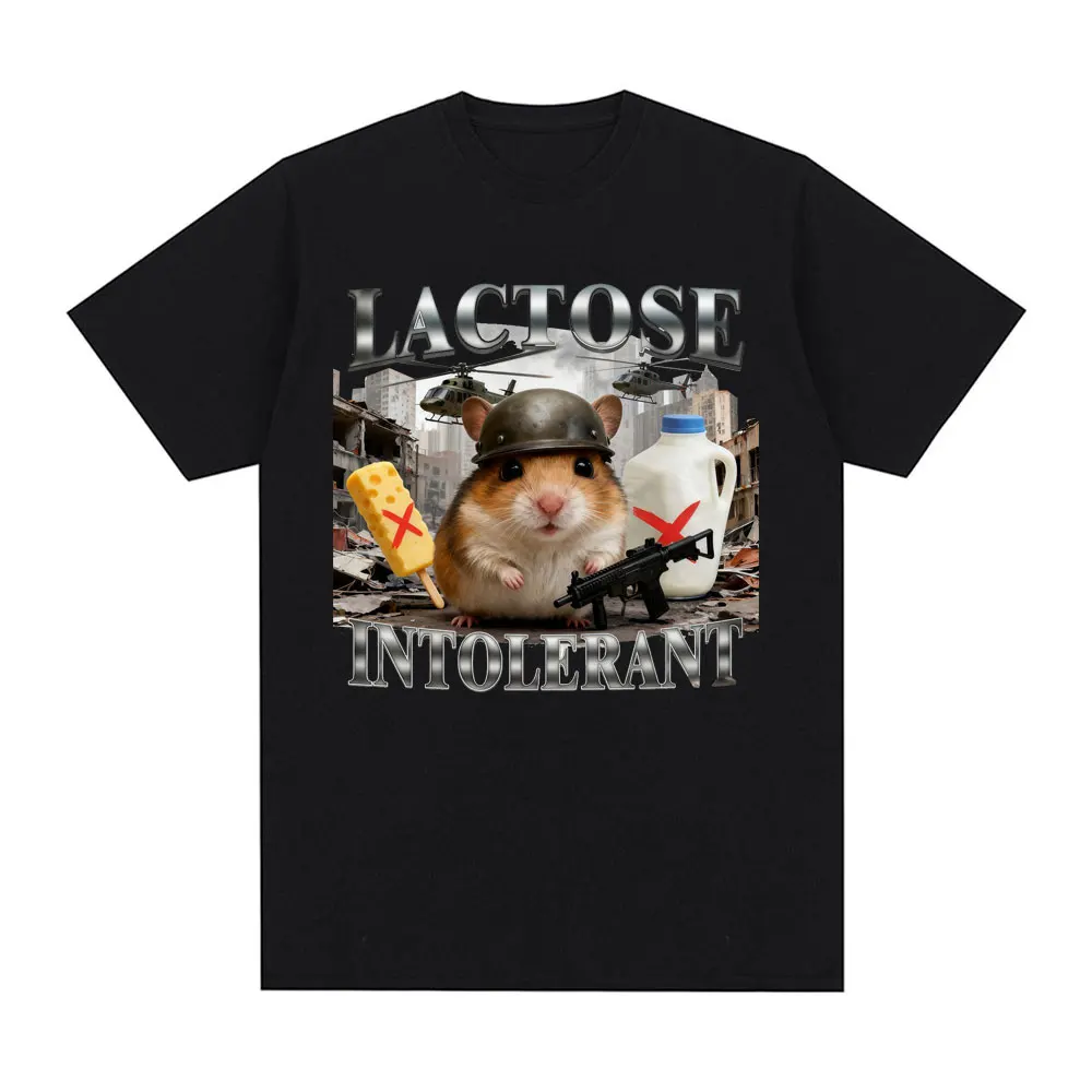 Funny Lactose Intolerance Intellectual Hamster Graohic Print Tee Trendy Harajuku Style Short-Sleeve Casual Tee Women Fashion Top