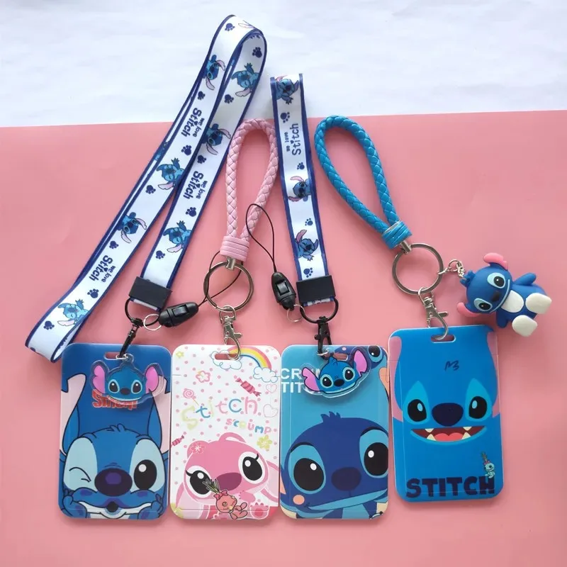 

100Pcs Anime Disney Stitch PVC Card Student Campus Card Hanging Neck bag Card Mickey Minnie Holder Lanyard ID Card Toys