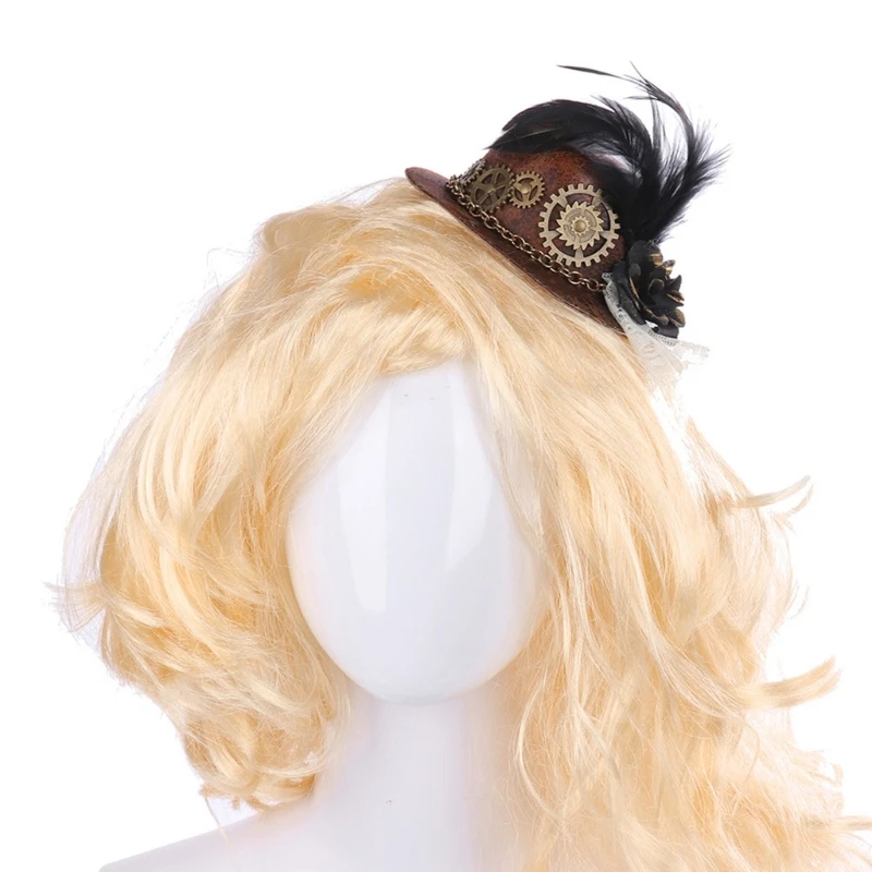 Steampunk Victorian Gears Mini Top Hat Gothic Cap Hair Clip Bowler for Women Halloween Photography Costume Accessories