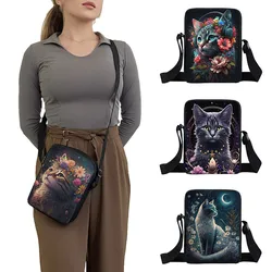 Kawaii czarny kot nadruk z księżycem torba Crossbody kobiety torebki nastolatki chłopcy chłopcy codzienna torba na ramię uchwyt na telefon torby na prezent