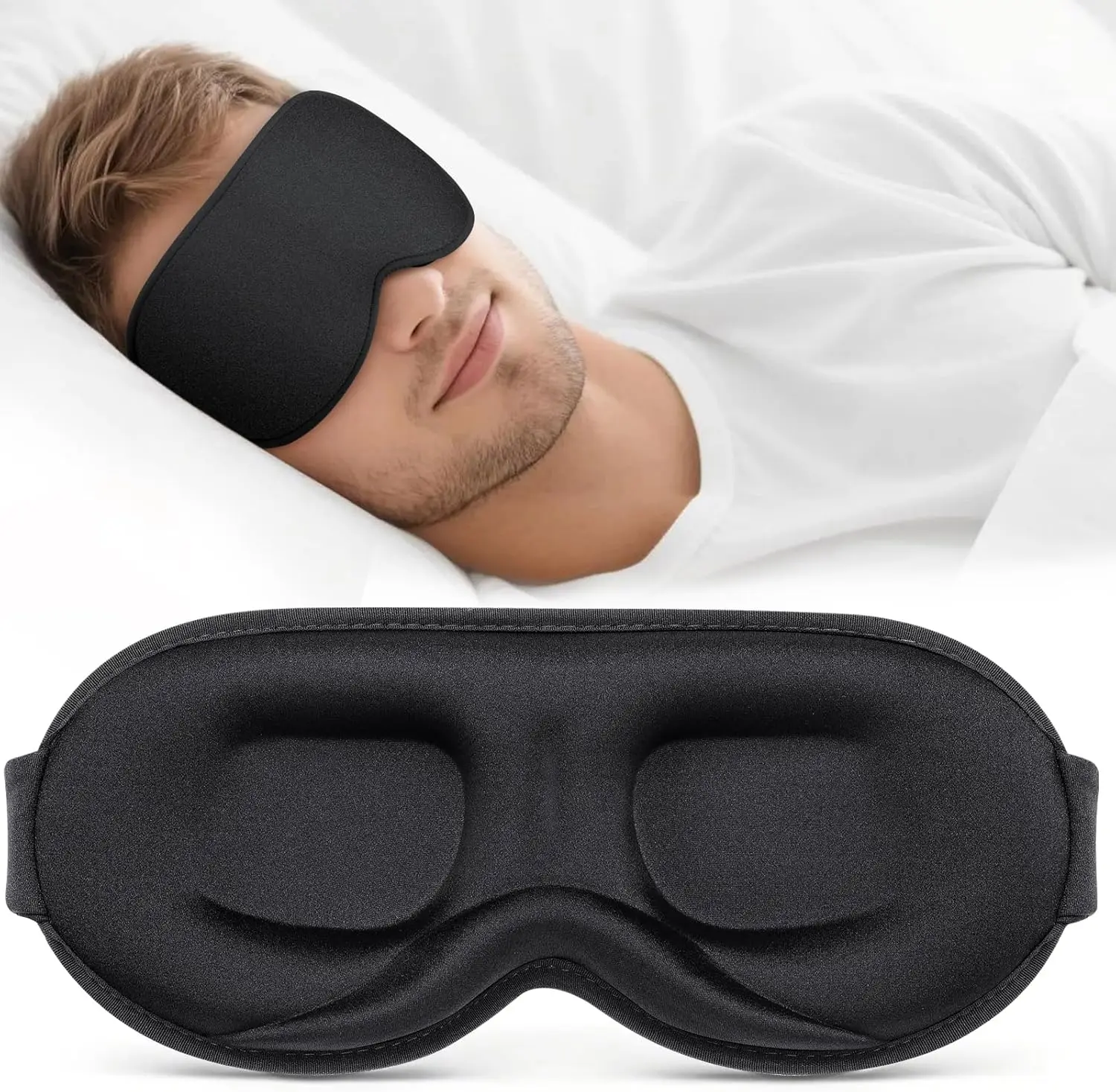 

100% Blackout Sleep Mask - 3D Contoured Eye Mask for Side Sleepers - Zero Pressure, Adjustable, Memory Foam - Travel Essentials for Men Women