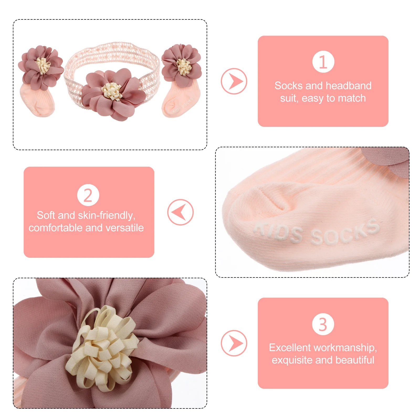مجموعة واحدة من جوارب عصابة الرأس مجموعة تصميم الزهور هدية الشهر الأول لجوارب ناعمة دافئة قابلة للتنفس
