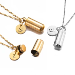 Unisex Cylinder Cremation Jewelry Urn Necklace Initial Letter Charm Keepsake for Human Ashes Holder Pendant Memorial Gifts