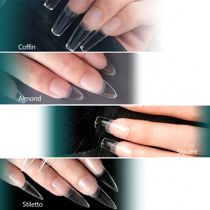 NAILPOP 120pcs uñas postizas de cobertura total, ataúd, gel suave, estilo americano, tips en cápsula para sistema de extensión 6