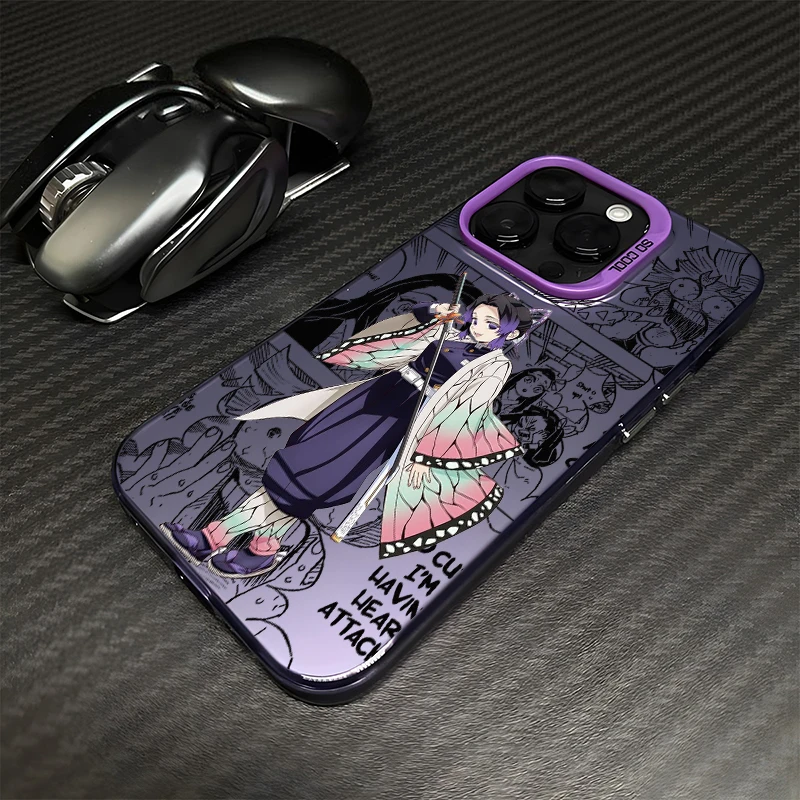 Demon Slayer Anime Comics For Apple iPhone 15 14 13 12 11 XS XR X Pro Max Plus Colorful Silver Cover Phone Case