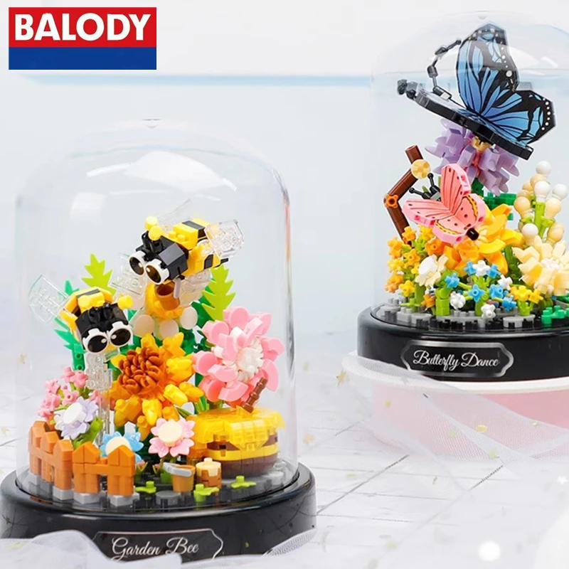 BALODY Insects Bees Butterfly Building Blocks Flower Secrets Series Best Friends Couples Birthday Gifts Souvenirs Childrens Toys