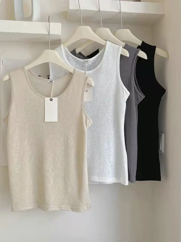 

plus Size 300 Pounds Simple Pure Color Versatile Vest Loose Thin Bottoming Sleeveless Top for Summer Casual Wear And Pe...