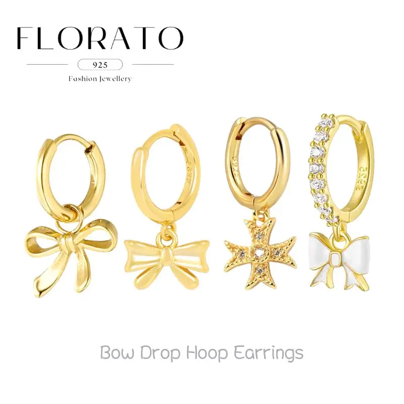 

FLORATO 925 Silver Needle Bow Pendant Hoop Earrings For Women Niche Temperament Earrings New Fashion Party Jewelry Gifts