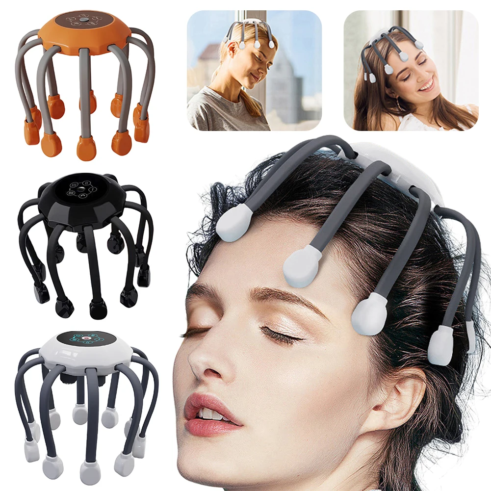 Smart Electric Octopus Head Massager With 14 Vibrating Points Head Massager 360 Degree Stress Relief Around Head Massager Gift