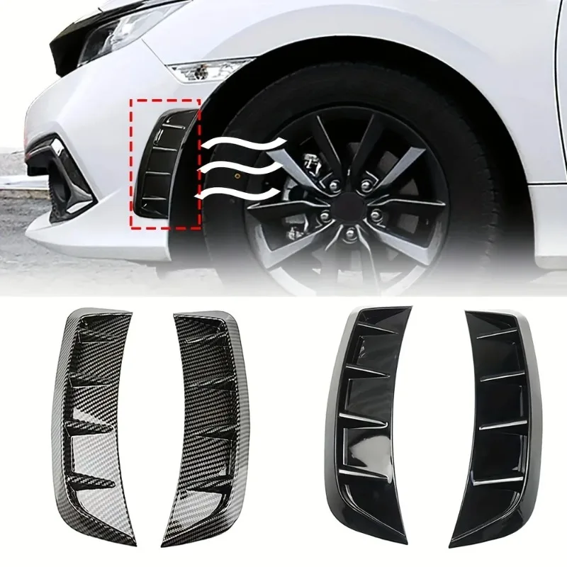 2Pcs Black Carbon Fiber Front Bumper Side Wing Air Intake Vent Sticker, Car Hood Exterior Decor Cover Auto Styling Accessories