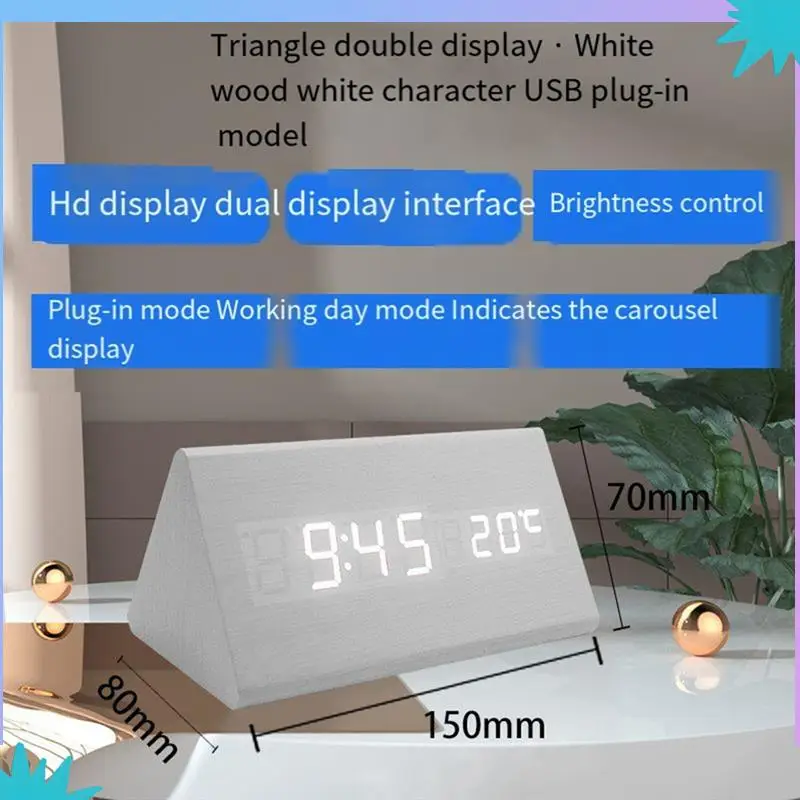 ABZW Digital Clock Wooden Sound Control LED Alarm Clock With Temperature USB Desktop Clocks Snooze