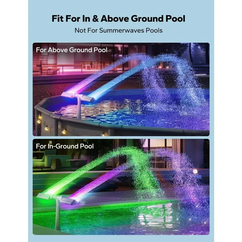 Luzes LED, luzes de fonte de piscina acima/interrupta com controle remoto, fonte de aspersão de piscina ajustável com cabeças de pulverização duplas