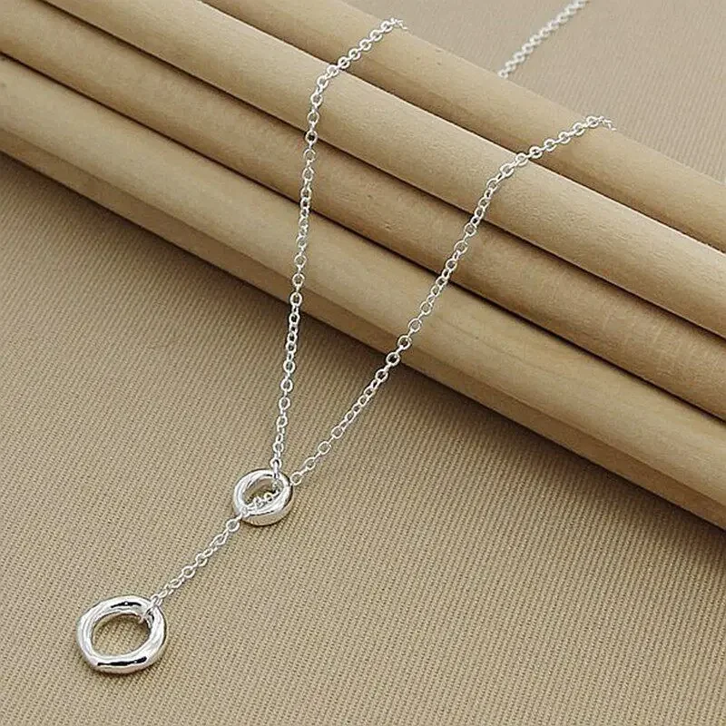 Circle of Style 925 シルバー ファッション O ラウンド サークル チェーン ネックレス トレンディ ジュエリー