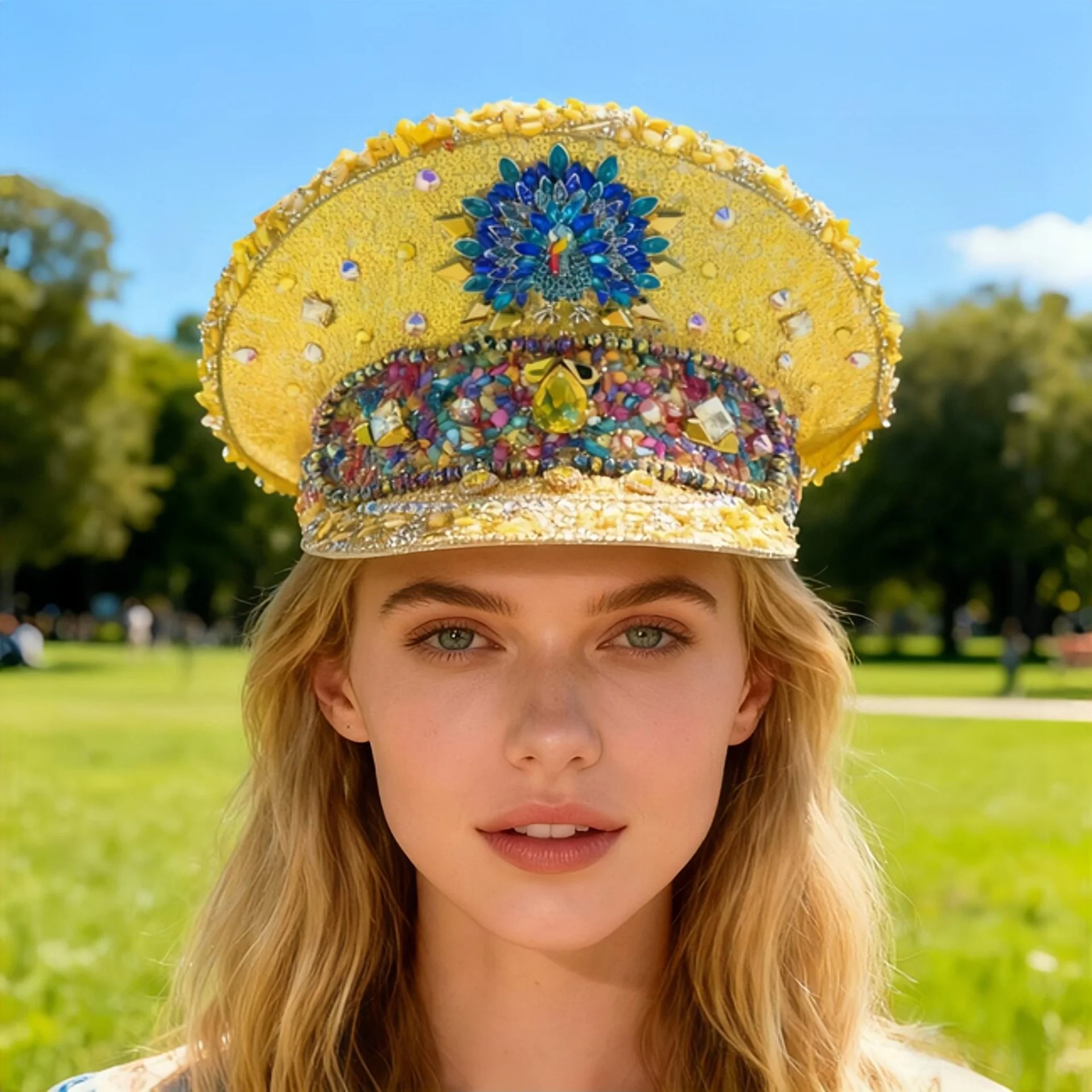 

HongLuan желтая шляпа капитана в стиле стимпанк со стразами для фестиваля Burning Man для женщин, военные аксессуары и кепка на День Благодарения для мужчин