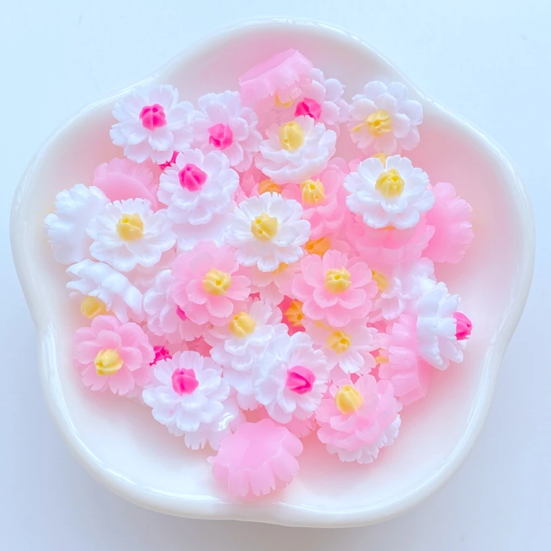 60Pcs New Cute Mini 12mm Small Flower Flat Back Resin Scrapbooking DIY Jewelry Craft Decoration Accessories