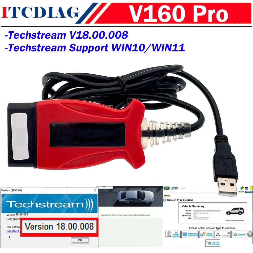 V160 JLR SDD Pro J2534 for Volvo 2014D andfor TOYOTA TIS Techstream 18.00.008  for Land Rover 3in1 OBD2 Scanner PK MINI VCI