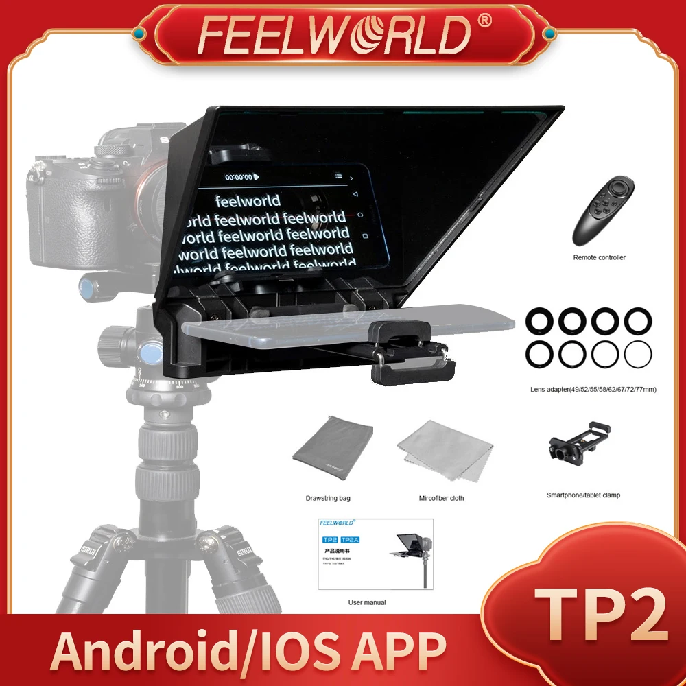 

Feelworld TP2 Portable Mini Teleprompter for Phone DSLR Recording Live Broadcast Mobile Video Shooting with Remote Control