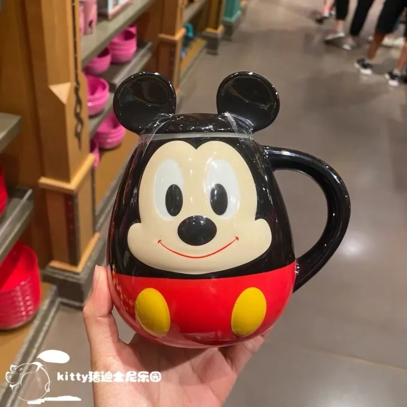 Disney Mickey Cartoon Water Cup Cute Kawaii Ceramic Cup Three-dimensional Super Cute Home Office Coffee Cup Gift with Cover