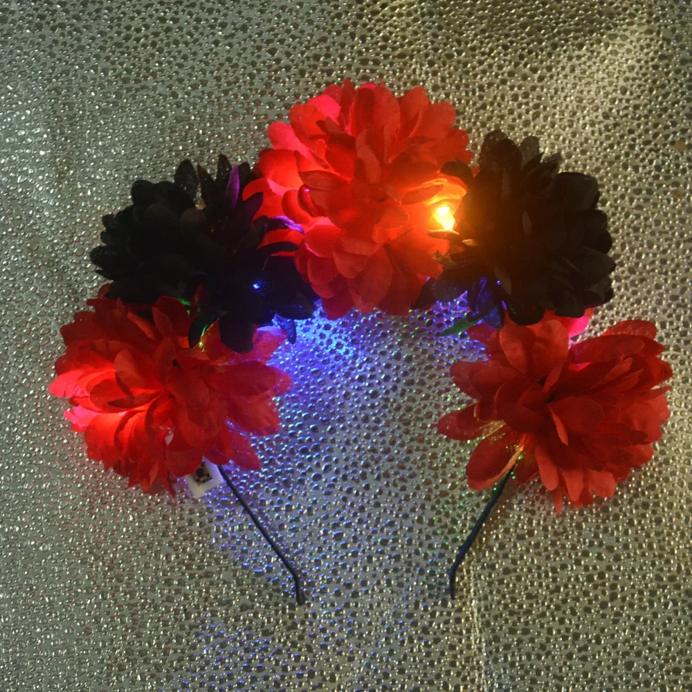 

1pcs LED Lights Flashing Mexican Rose Flower Crown Headband Wreath for Girls Women Headpiece Bridal Cosplay Wedding Festival