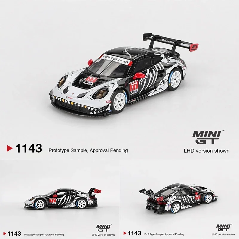 

PreSale MINIGT 1143 1:64 Porsche 911 GT3 R AO Racing IMSA Petit Le Mans Skeleton Rexy Halloween #77 Diecast Car Model Toys