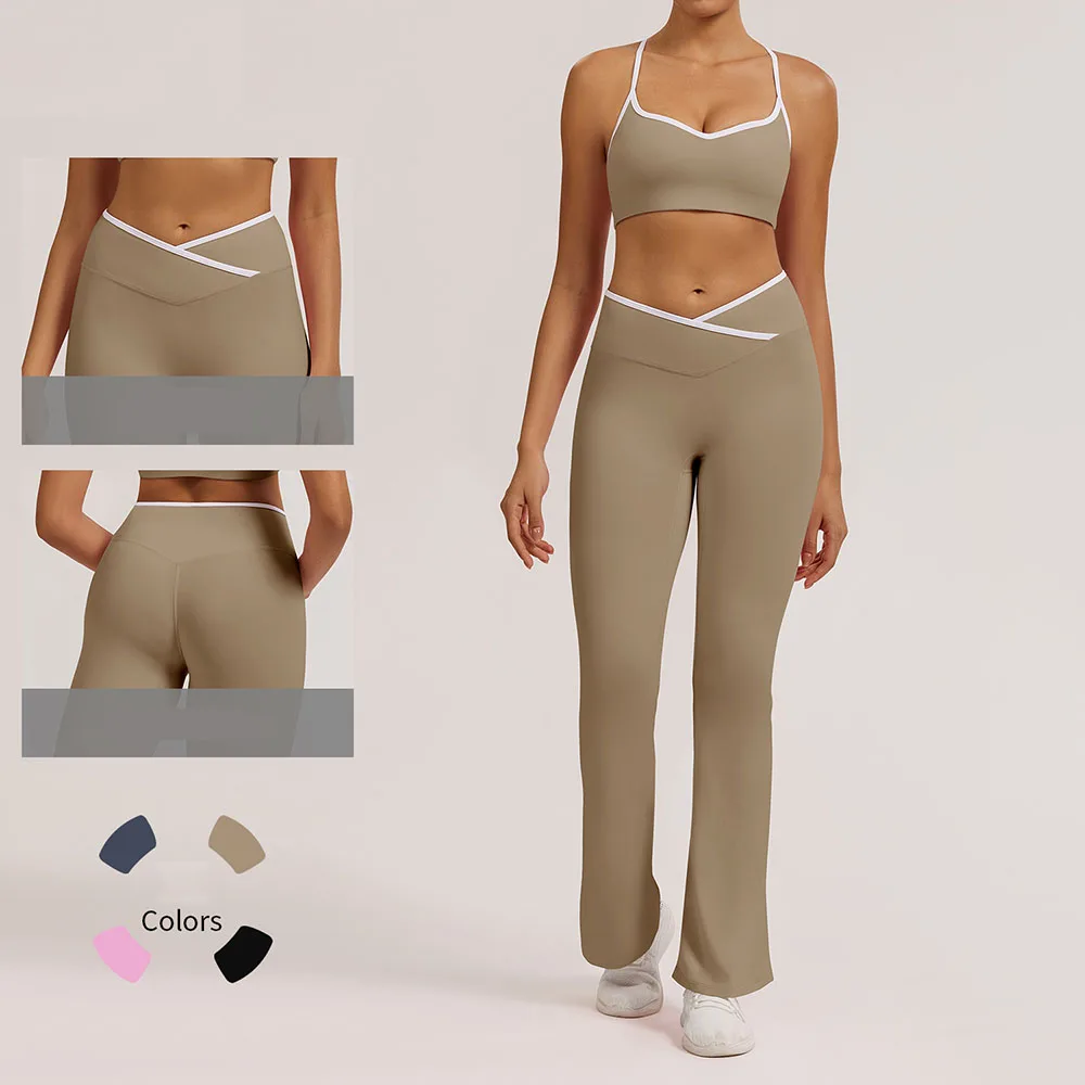 

Women's High Waist Cross-Waistband Naked Feel Flared Yoga Pants Leggings for Casual Outdoor Fitness