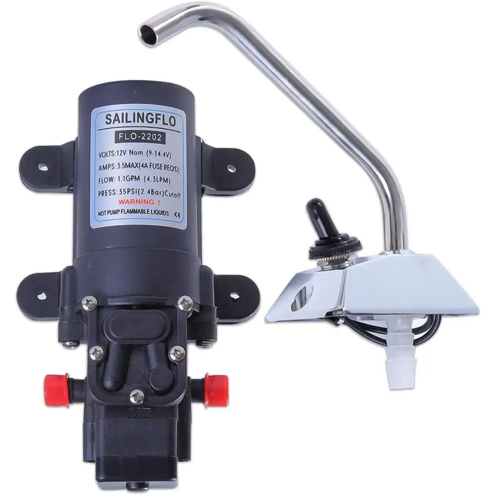Portable 12V Diaphragm Water Pump for Caravan, RV, Boat, and Outdoor Use - 4.3 L/min, 1.1 GPM, 35 PSI with Rotating Tap