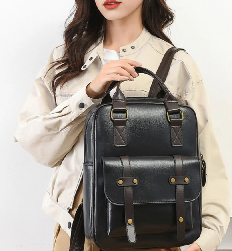 

New Men Women's Fashion Classical High Quality Leather Travel Backpacks Large Capacity Shoulder Bags Preppy Style School Bag