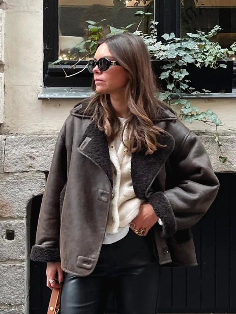 HH Woman Retro Jacket Female Streetwear Jacket Solid Turn-Down Collar Long Sleeve Pocket Single Breasted Winter Thick Coats