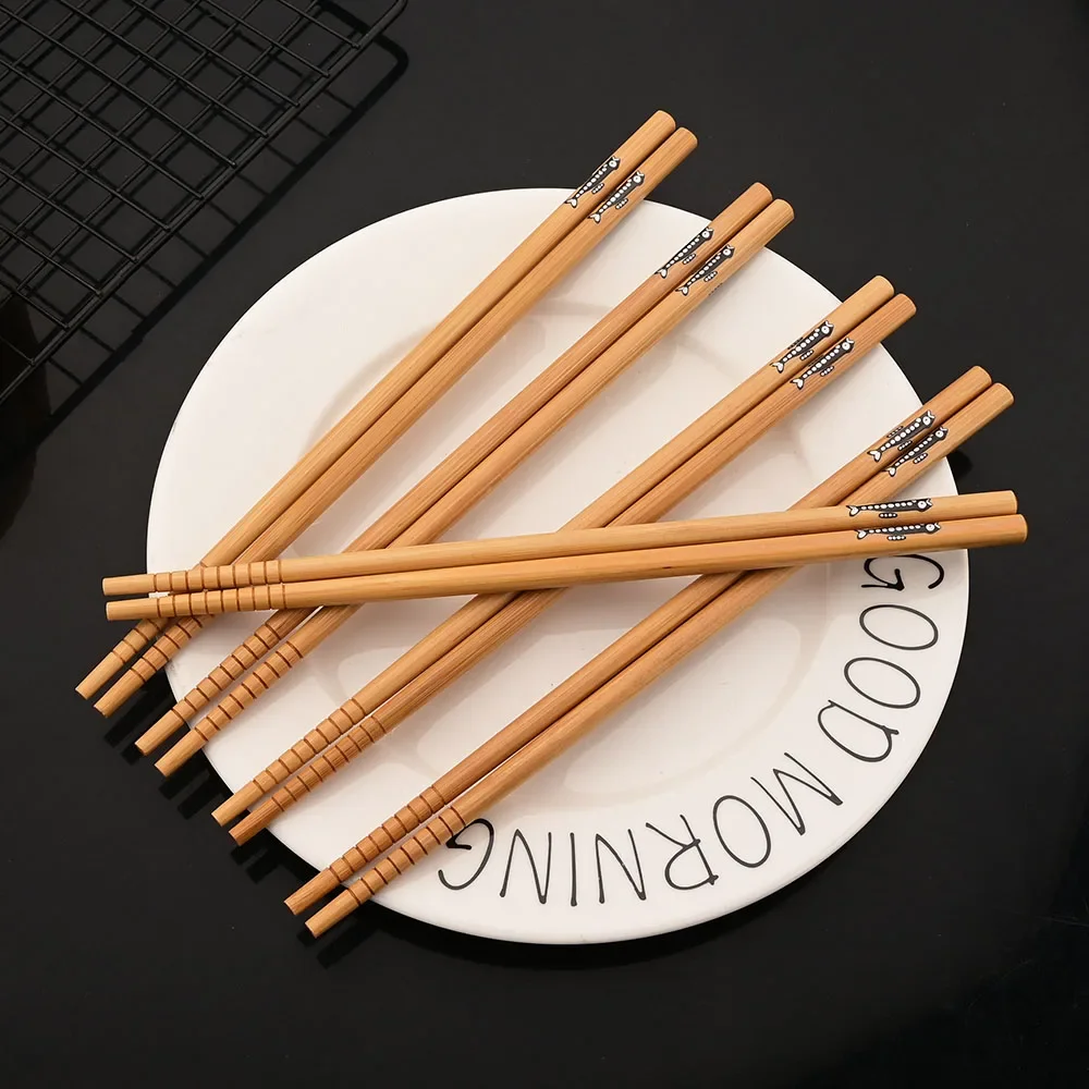 5 Pairs Natural Bamboo Chopsticks Reusable Traditional Handmade Chinese Classic Wooden Chopsticks Sushi Kitchen Tool Hot Pot