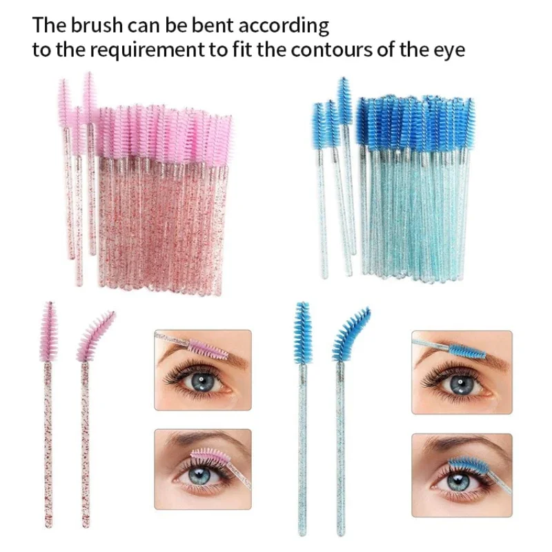 CNK 50Pcs Disposable Crystal Eyelash Brush Mascara Wands Applicator Diamond Rod Makeup Brushes for Women Eyelash Extension Tool