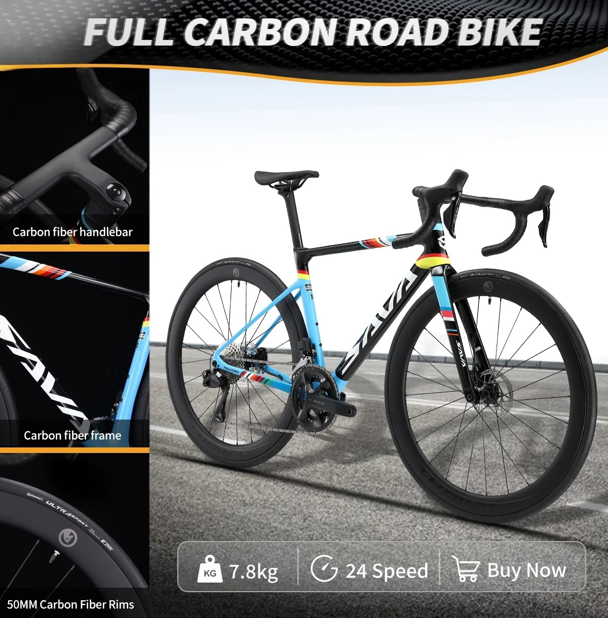 SAVA C7 Racing Team Full Carbon Fiber electronic shifting Road Bike ,24-speed with SHIMAN0 7170 DI2 Kit， UCI Approved