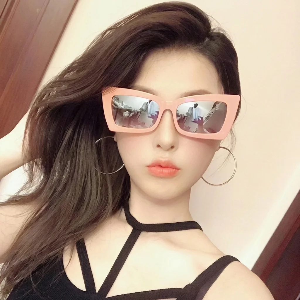 Rectangular Cat Eye Sunglasses Women Small Frame Mirror Sun Glasses Trendy Festival Party Eyewear Luxury Design Shades UV400