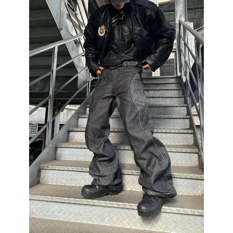 

Мужские джинсы American Sle Heavyweight Waed с двойным поясом, модный высококачественный дизайн, свободные длинные брюки в уличном стиле