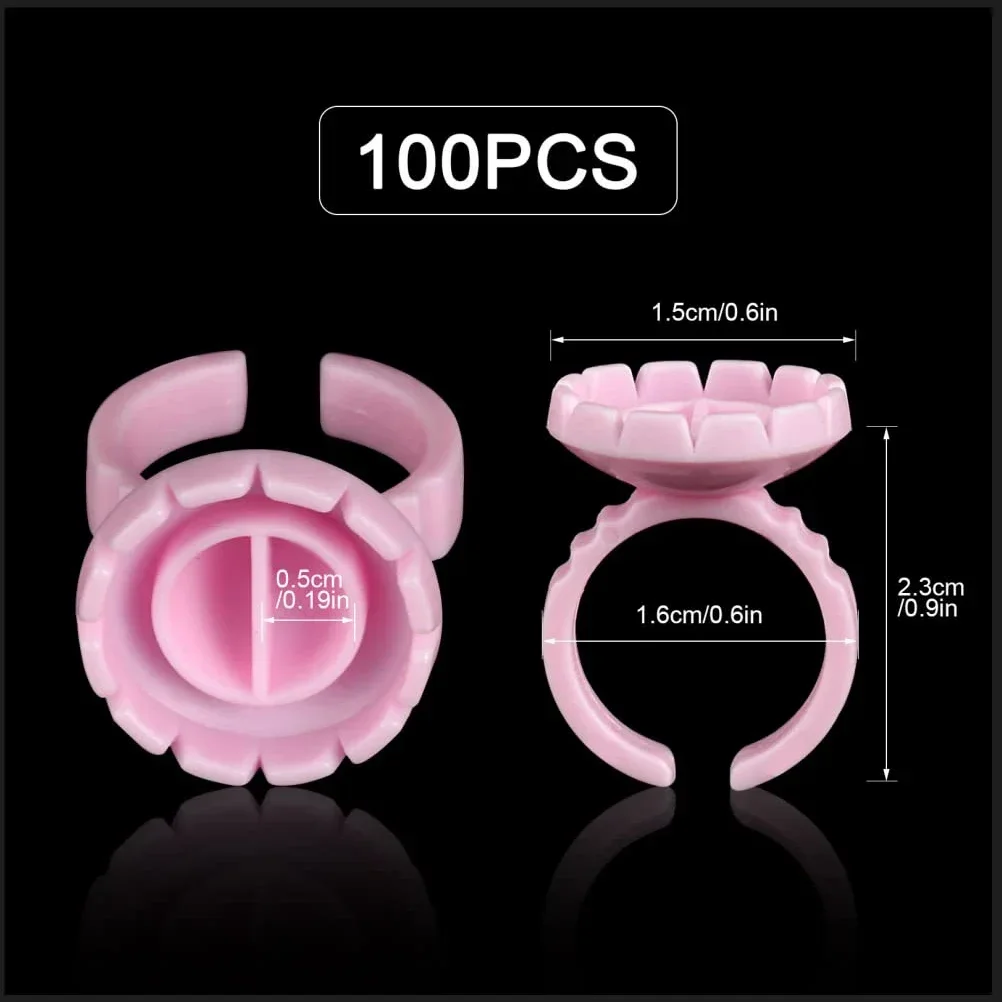 100 Stücke Volumen Kleber Ring Tasse für Wimpernverlängerungen Fan Tattoo Pigment Halter Blossom Tassen Kleber Halter Container – Detail 3