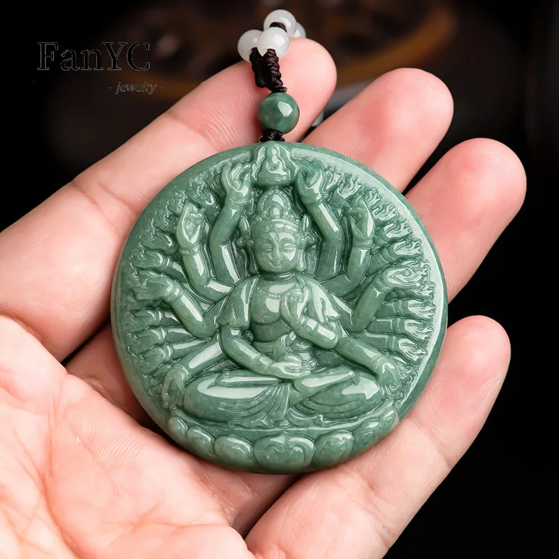 Myanmar Jadeite Thousand Hand Avalokitesvara Pendant Beautifully Carved Men's and Women's Fashion Luxury Jewelry Mascot