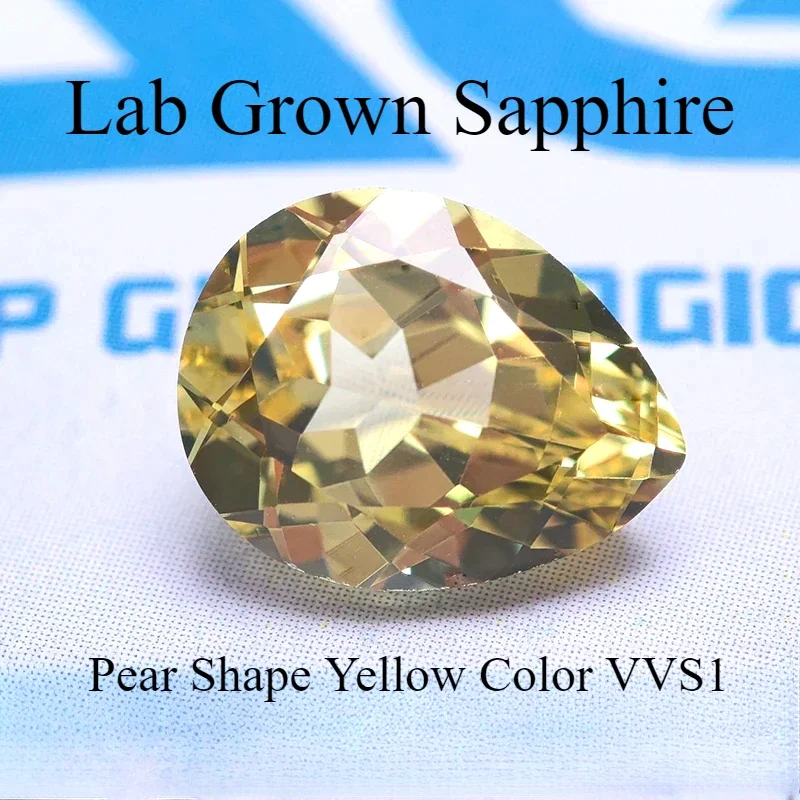 

Lab Grown Sapphire Pear Shape Yellow Color VVS1 Gemstone for Diy Advanced Jewelry Making Materials Selectable AGL Certificate