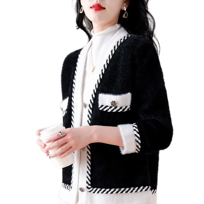 Women Clothing Chic Rose Button Knitted Cardigan Spring Autumn Plush Fashion Loose Korean Style Sweaters Female Knitwear