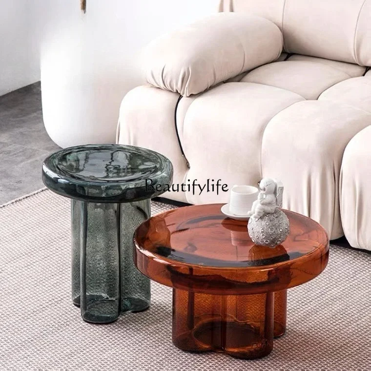 

12Glass Coffee Table Light Luxury Modern Living Room Home Petal Nordic Simple Creative Corner Table